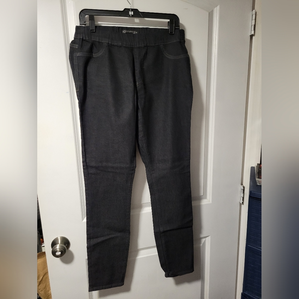 NWT FOREVER 21 PLUS SIZE BLACK ELASTIC WAIST SKINNY JEAN DENIM 12 LONG